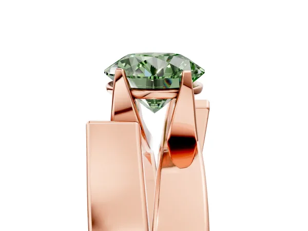 Fancy Green Modern Tension Set Round Cut Diamond Solitaire Wide Band Ring Rose gold