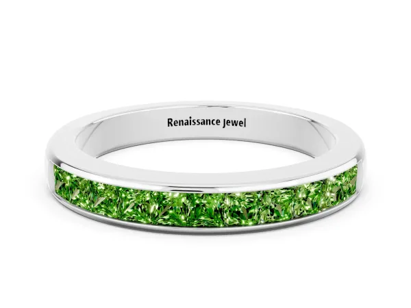 Channel Set Princess Cut Peridot Eternity Band Platinum