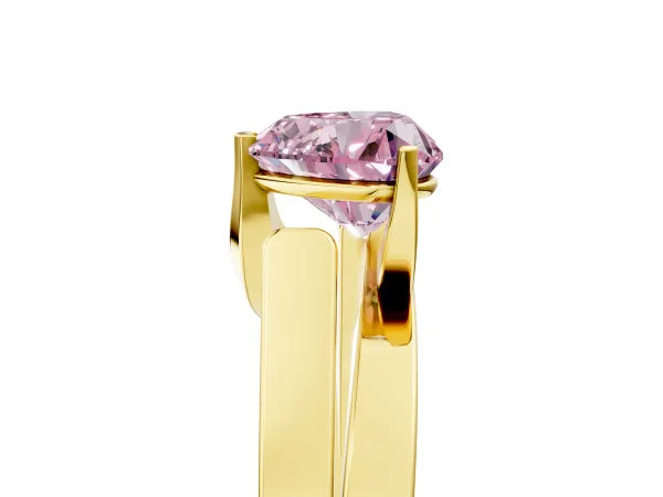 Fancy Pink Modern Tension Set Heart Cut Diamond Solitaire Wide Band Ring Yellow gold