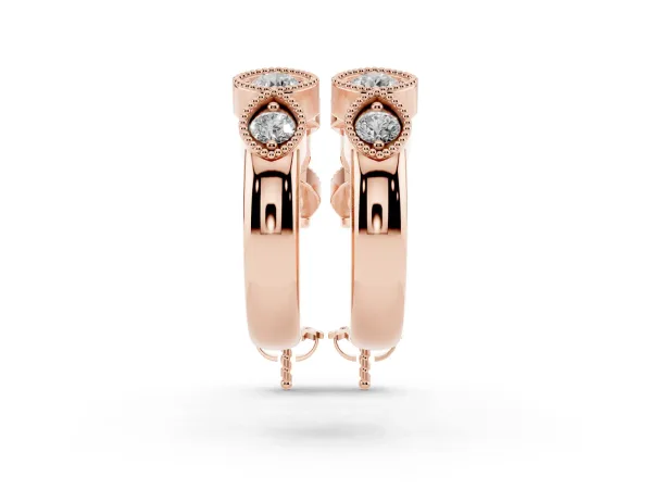 Milgrain Cushion and Marquise Diamond Hoop Earrings Rose gold