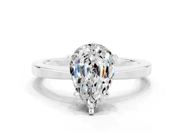 Pear Cut Moissanite Solitaire Engagement Ring with Classic Band and Four-Prong Setting Platinum