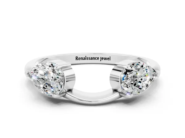 Two-Stone Pear Moissanite Bypass Ring with Prong Setting Platinum