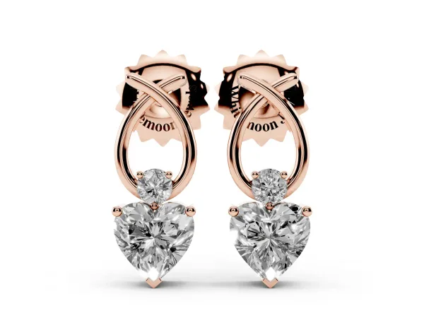 Heart Diamond Ribbon Drop Earrings with Diamond Accent Rose gold