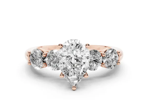 Pear Cut Cut Five-Stone Prong Set Diamond Ring with Classic Band Rose gold