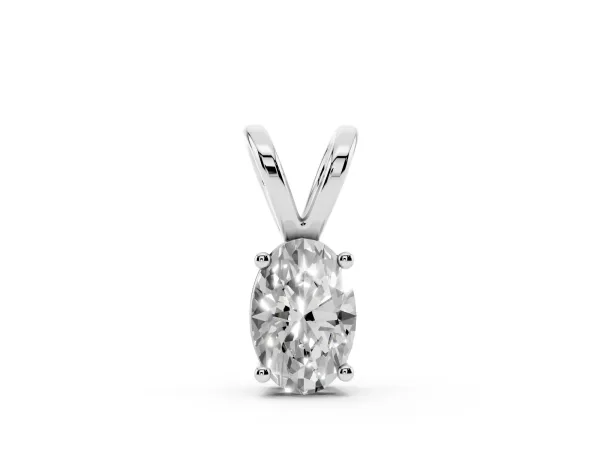 Oval Solitaire Diamond Prong Pendant Silver
