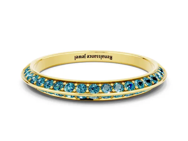 Double Row Pavé Round Blue Topaz Eternity Band with Channel Setting Yellow gold