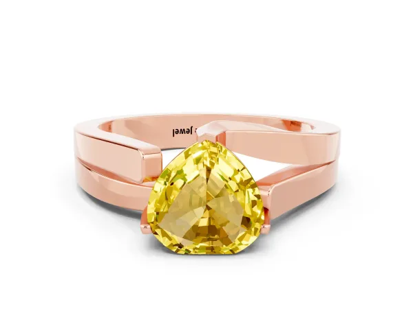 Modern Tension Set Heart Cut Yellow Sapphire Solitaire Wide Band Ring Rose gold