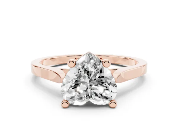 Heart Cut Solitaire Diamond Ring with Four-Prong Setting and Tapered Band Rose gold