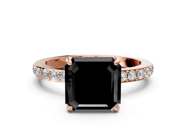 Fancy Black Asscher Cut Diamond Solitaire Engagement Ring with Pavé Band and Four-Prong Setting Rose gold