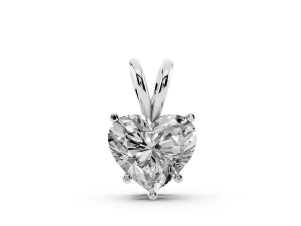Heart-Shaped Diamond Solitaire Pendant with Four-Prong Setting White gold