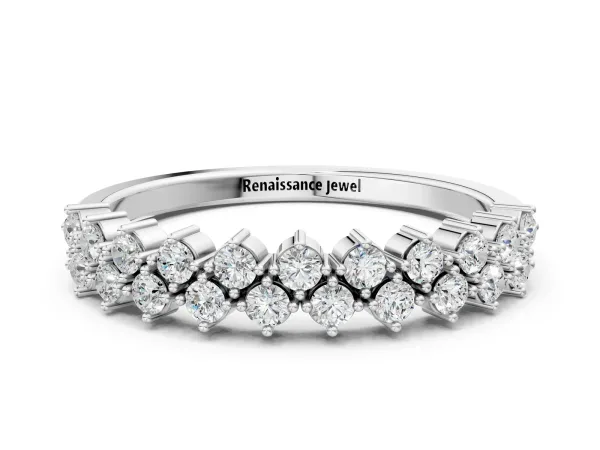Round Diamond Prong Set Chevron Band White gold