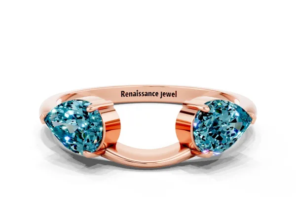 Two-Stone Pear Blue Topaz Bypass Ring with Prong Setting Rose gold