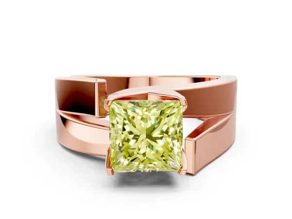 Fancy Yellow Modern Tension Set Princess Cut Diamond Solitaire Wide Band Ring Rose gold