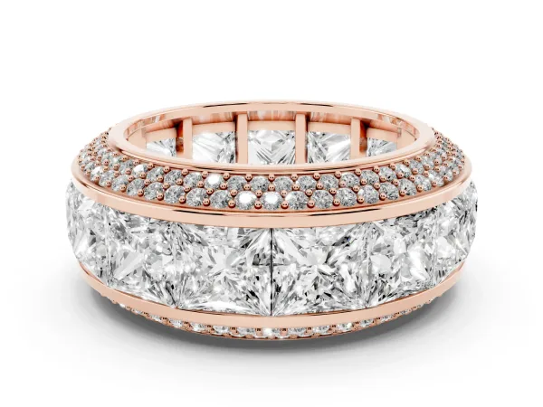 Princess Diamond Pavé Mens Wedding Band with Round Diamond Accents Rose gold