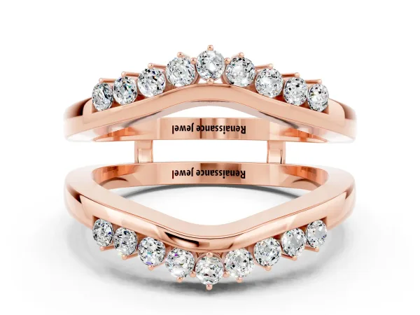 Round Moissanite Chevron Contour Band with Prong Setting Rose gold