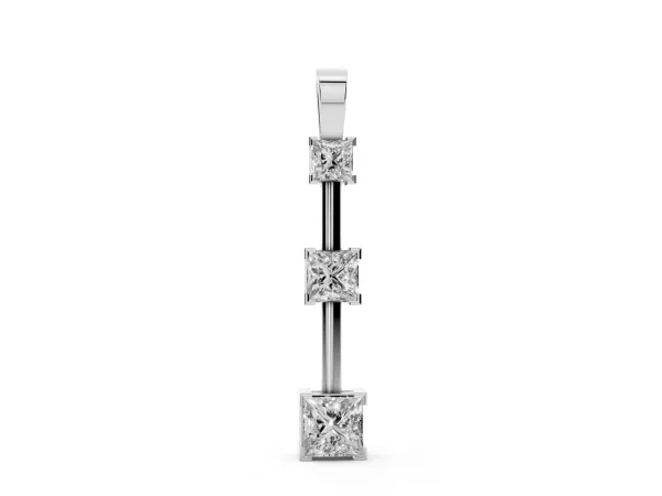 Three-Stone Princess Cut Prong Set Pendant Silver