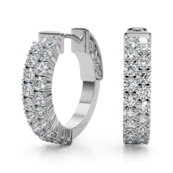 Pave Round Diamond Hoop Earrings with Channel Band and Shared Prong Setting Silver