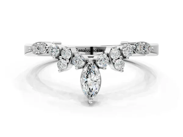 Marquise and Round Diamond Chevron Band with Prong Setting White gold