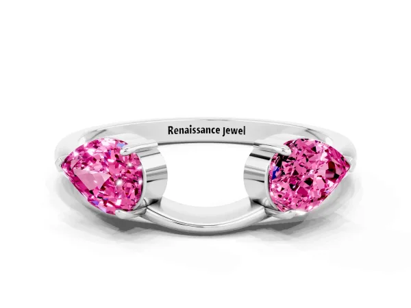 Two-Stone Pear Pink Sapphire Bypass Ring with Prong Setting Platinum