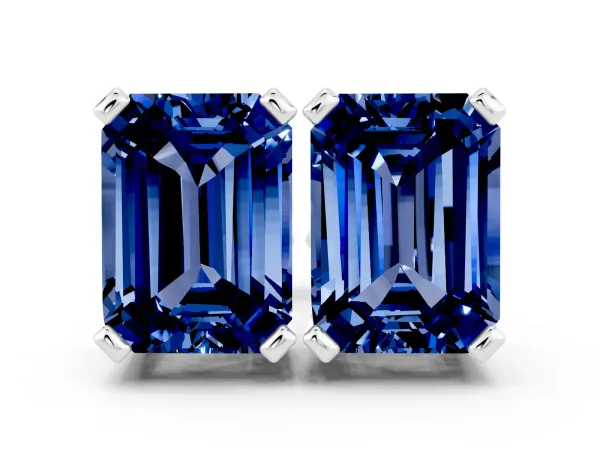 Emerald Cut Blue Sapphire Stud Earrings Platinum