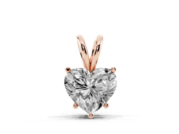 Heart-Shaped Diamond Solitaire Pendant with Four-Prong Setting Rose gold