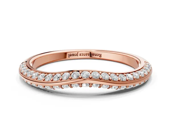 Pavé Round Diamond Wave Band with Shared Prong Setting Rose gold