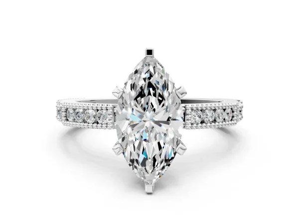 Marquise Cut Solitaire with Pavé Band and Four-Prong Setting Platinum