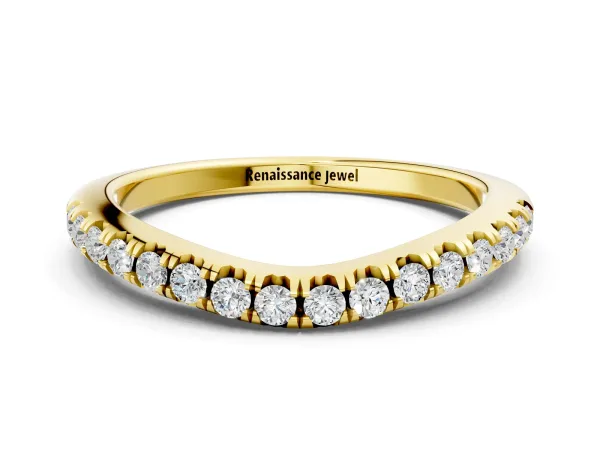 Round Diamond Pavé Curved Band with Shared Prong Setting Yellow gold