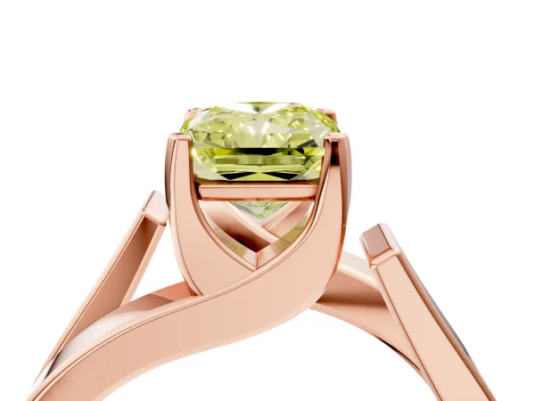 Fancy Yellow Modern Tension Set Radiant Cut Diamond Solitaire Wide Band Ring Rose gold