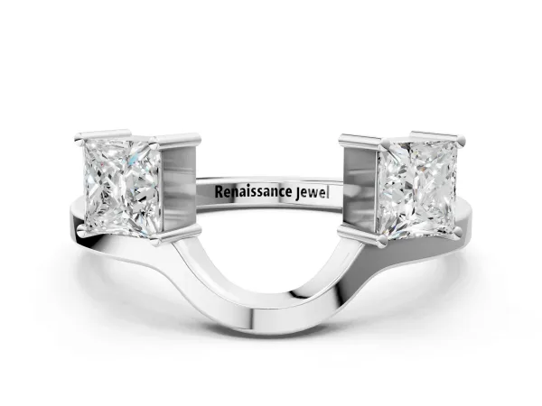 Princess Cut Diamond Two-Stone Open Band Ring with Four-Prong Setting White gold