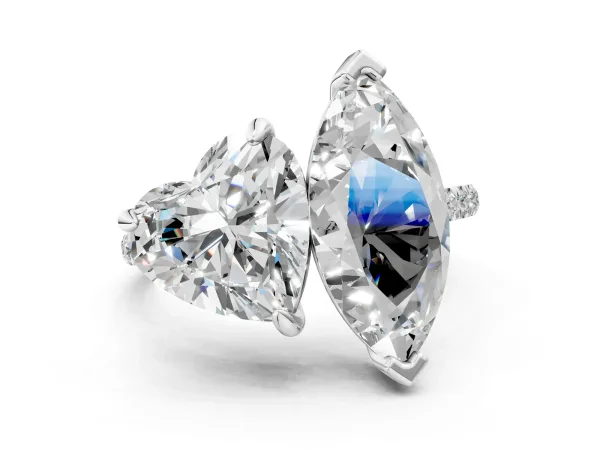 Heart and Marquise Toi Moi Ring with Prong Setting and Pave Band Platinum