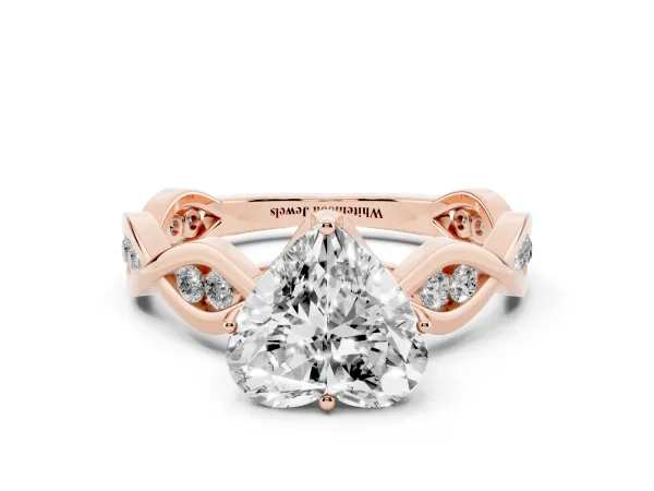 Heart Cut Solitaire Twist Band with Leaf Prong Setting Rose gold