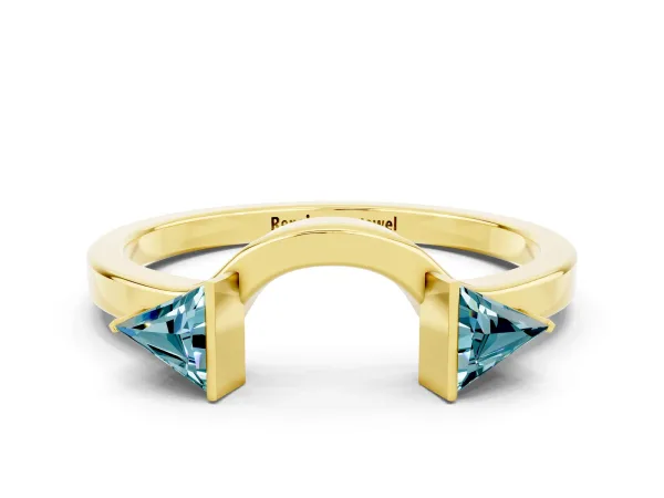 Trillion Blue Topaz Open Band Ring with Bezel Setting Yellow gold