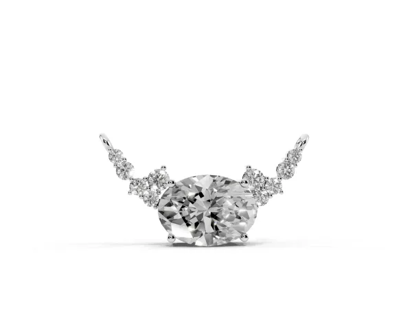 Oval Diamond Pendant with Heart Accents and Prong Setting Silver