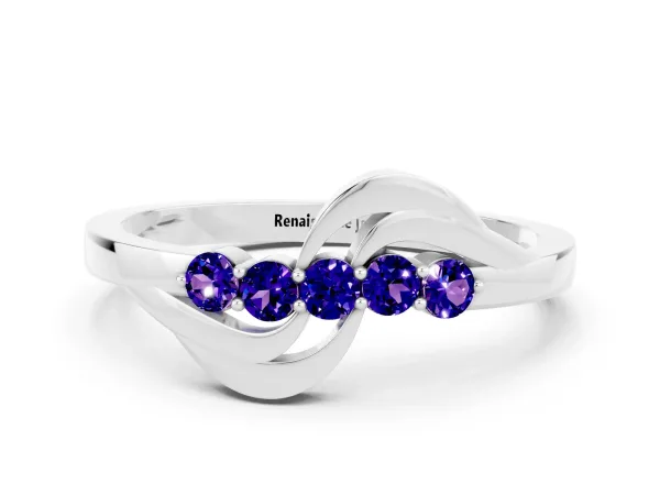 Five-Stone Round Tanzanite Crossover Band with Prong Setting Platinum