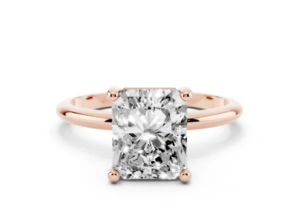 Radiant Cut Solitaire Diamond Ring with 4-Prong Setting on a Classic Band Rose gold