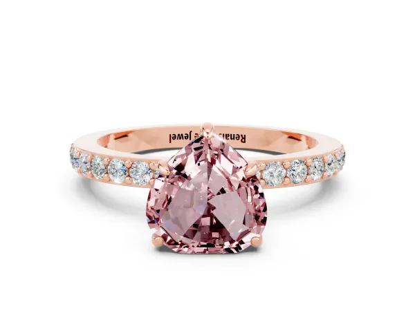 Heart Cut Morganite Solitaire Engagement Ring with Pavé Band and Four-Prong Setting Rose gold