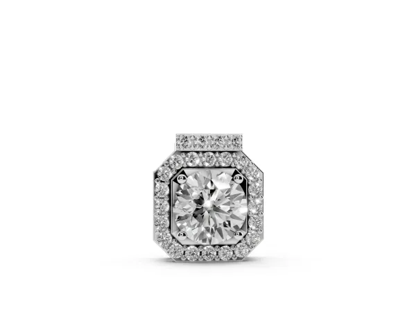 Round Halo Prong-Set Diamond Pendant Silver