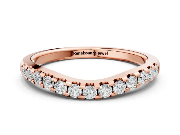 Curved Diamond Half Eternity Band with Round Cut Stones in Pavé Setting Rose gold