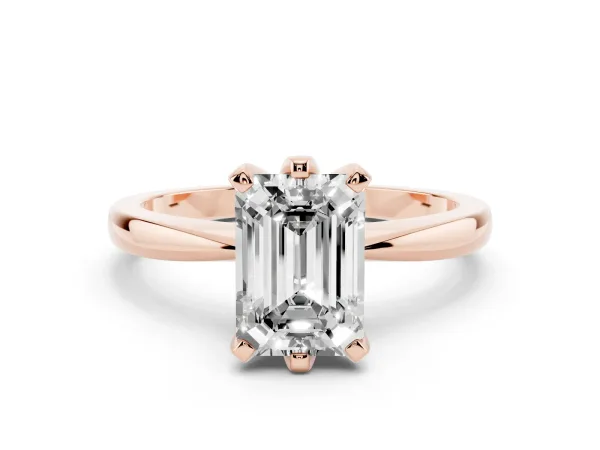 Emerald Cut Solitaire Engagement Ring with Six-Prong Setting and Tapered Band Rose gold