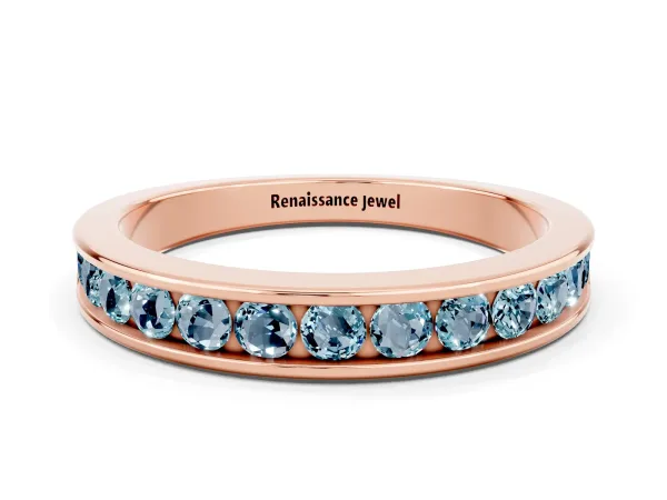 Channel Set Round Aquamarine Eternity Band Rose gold