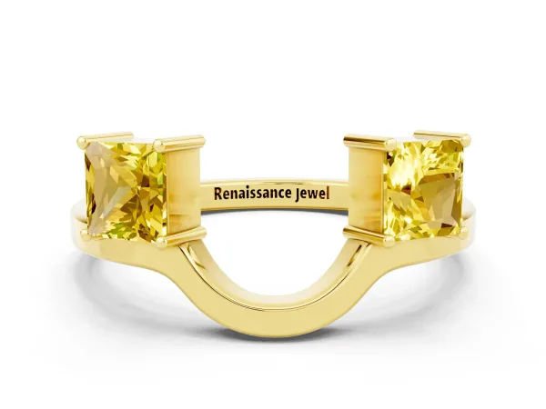Princess Cut Yellow Sapphire Two-Stone Open Band Ring with Four-Prong Setting Yellow gold