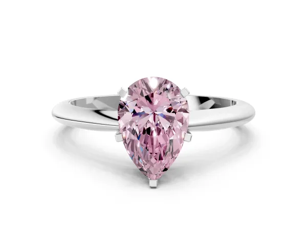 Fancy Pink Pear Cut Diamond Solitaire Engagement Ring with Classic Band and Four-Prong Setting Platinum