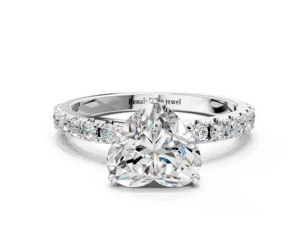 Heart Cut Diamond Solitaire Pavé Band with Four-Prong Setting Silver