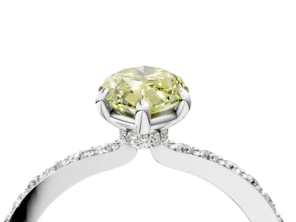 Fancy Yellow Marquise Cut Diamond Solitaire Engagement Ring with Pavé Band and Four-Prong Setting White gold