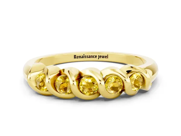 Round Yellow Sapphire Eternity Band with Twist Prong Setting Yellow gold