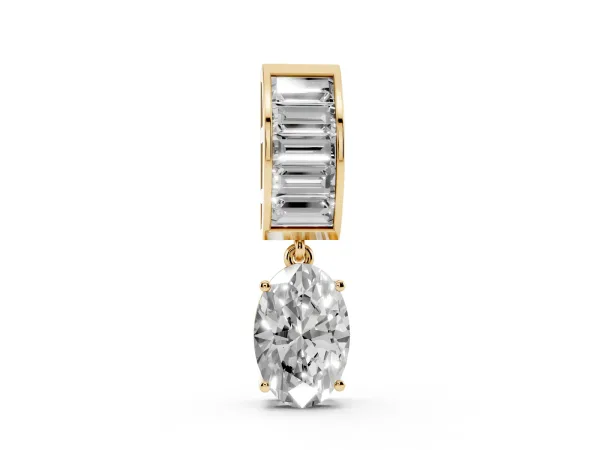 Oval and Baguette Diamond Drop Pendant Yellow gold