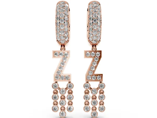 Round Diamond Initial Z Huggie Hoop Earrings Rose gold