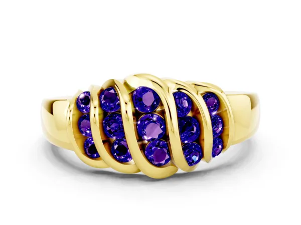 Round Tanzanite Multi-Row Crossover Band Yellow gold