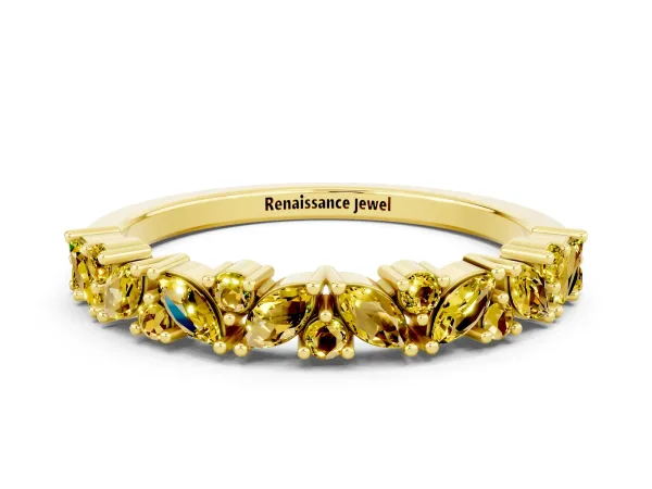 Marquise and Round Yellow Sapphire Vine Eternity Band with Prong Setting Yellow gold